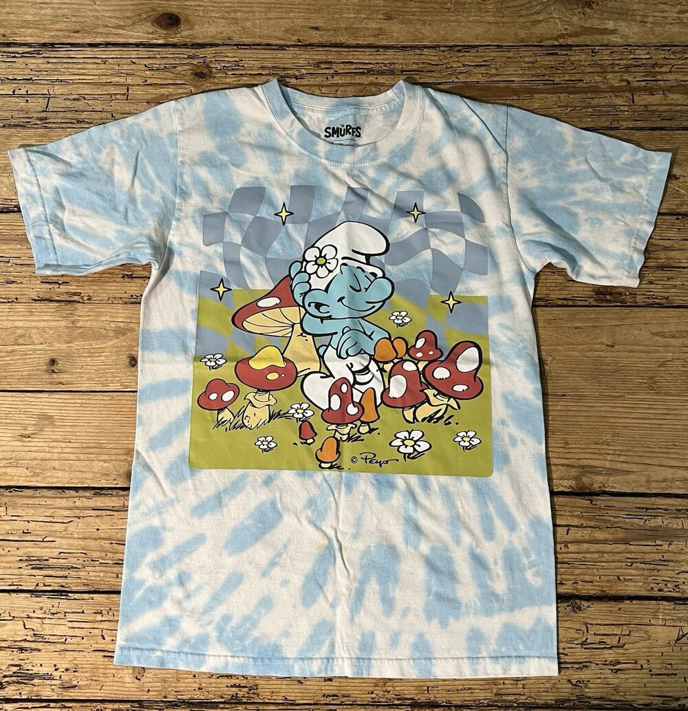 The Smurfs Women’s Size S Blue/White Tie Dye T Shirt
